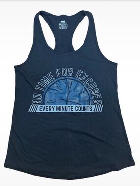 Navy Racerback Tank Top with 'Every Minute Counts' Graphic